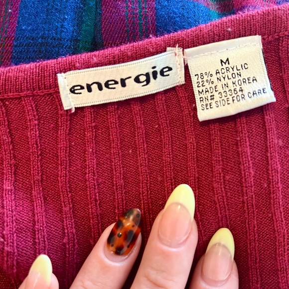 90s-Early 00s Vintage 🌺 Energie Rib-Knit V-Neck Top - Picture 3 of 3